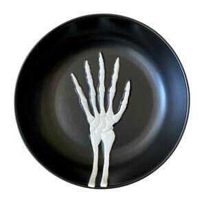 Black & White Halloween Skeleton Hand Serving Bowl Candy Dish 10.5in Spooky NEW